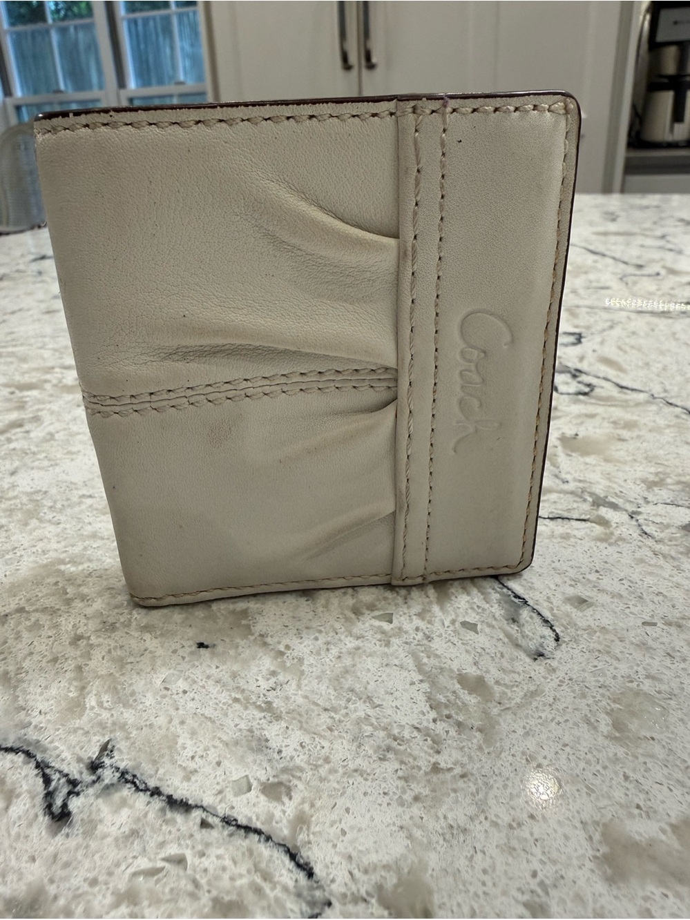 Coach Cream Leather Bifold Wallet Card Holder with Embossed Coach Logo
